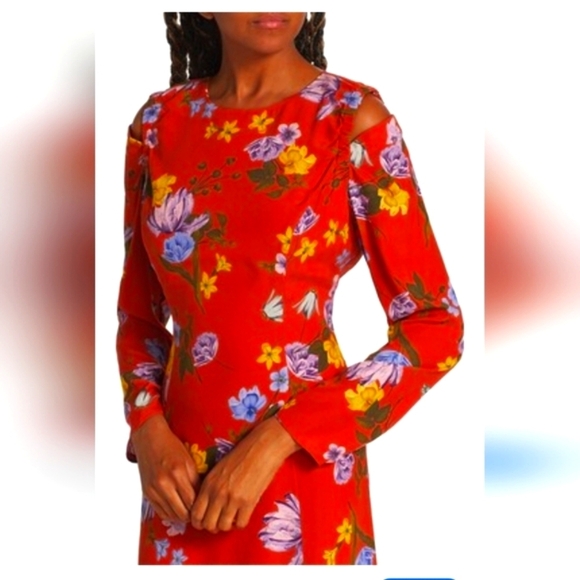 Elie Tahari Holland SILK Blend Fit & Flare Floral Midi-Dress Cold Shldr Sz 6 NWT - Picture 5 of 13